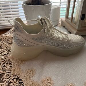 Elegant White and Silver Women's Sneakers